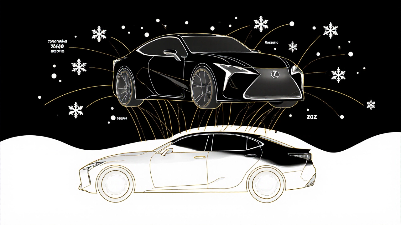 Современный электрический Lexus плавает над силуэтом классической модели, соединенные символами тишины и надежности.