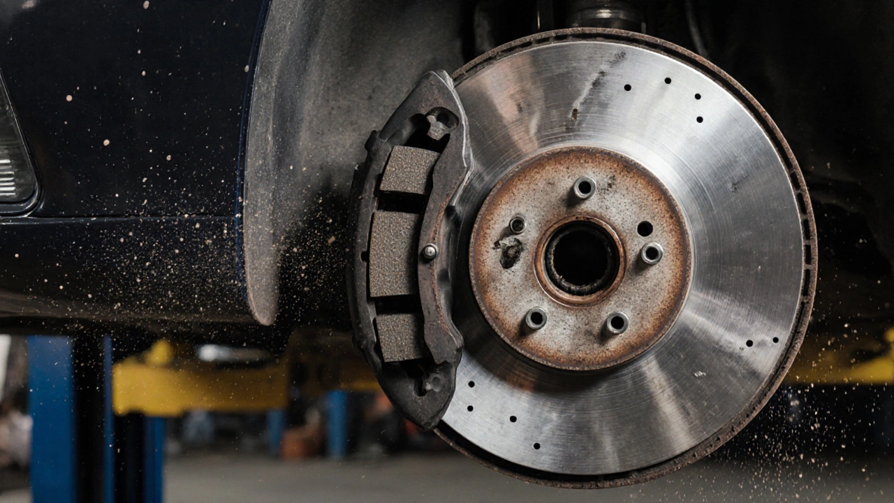 Сравнение новых и изношенных тормозных колодок и дисков на автомобиле с пробегом 100 тысяч км.