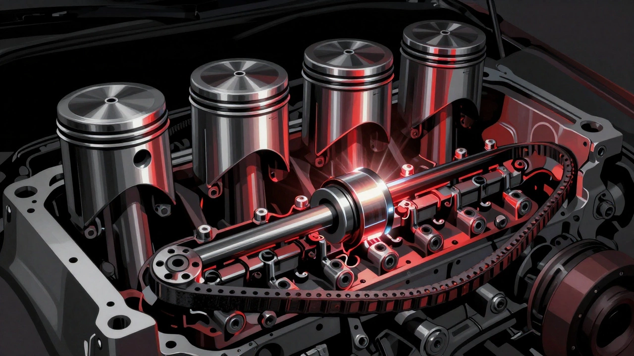 Разрез двигателя с разрушенными клапанами и поршнями из-за обрыва ремня ГРМ.