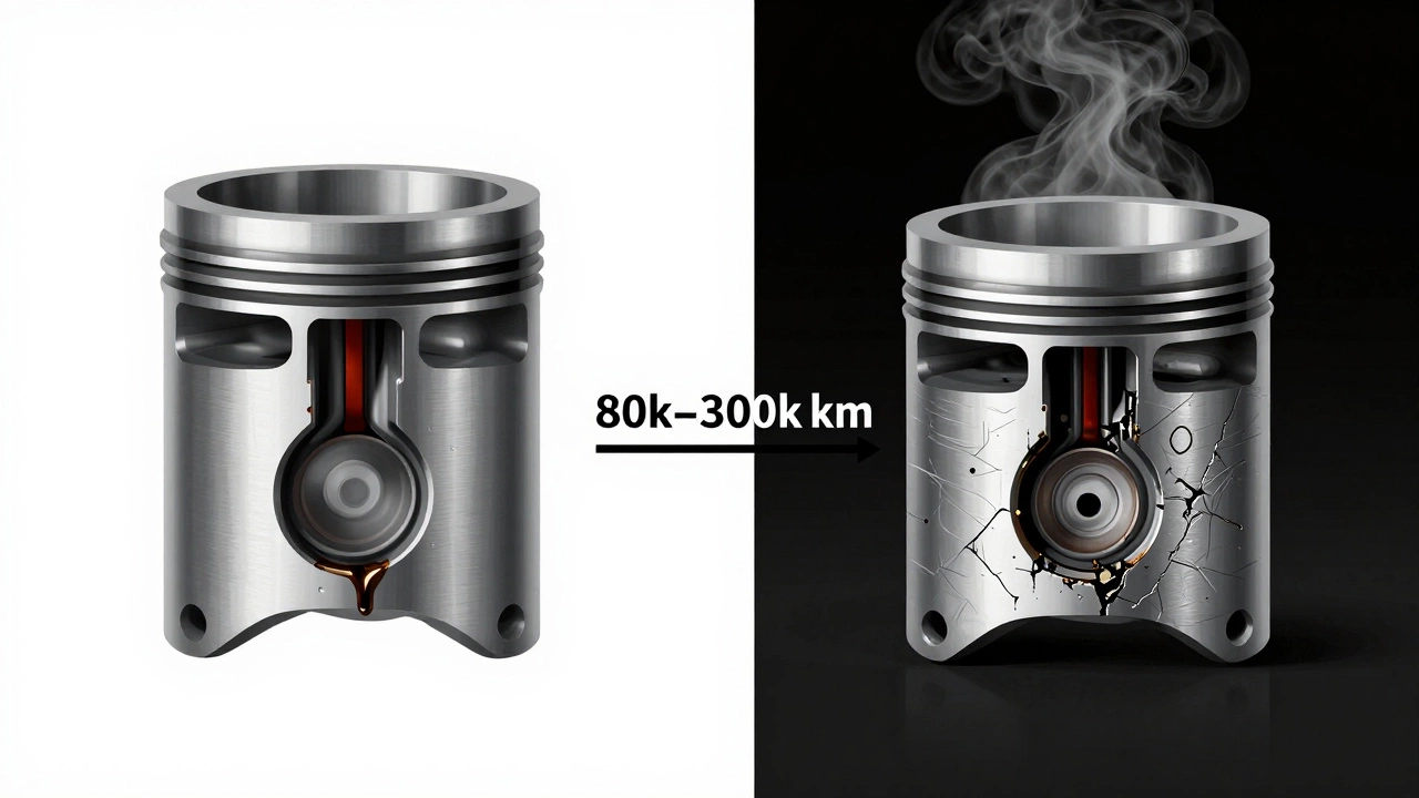 Сравнение идеального и поврежденного цилиндра с указанием пробега 80–300 тыс. км