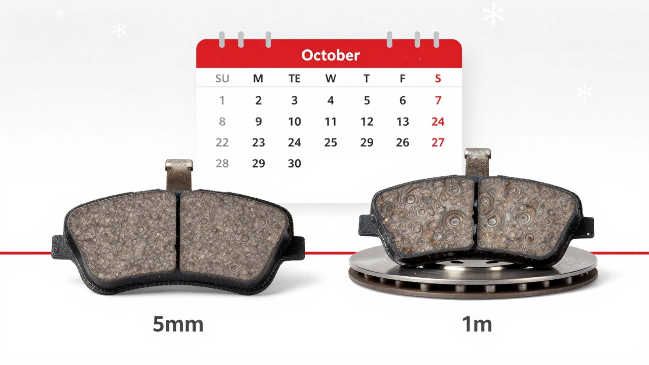 Сравнение новых и изношенных тормозных колодок с указанием толщины и деформированного диска