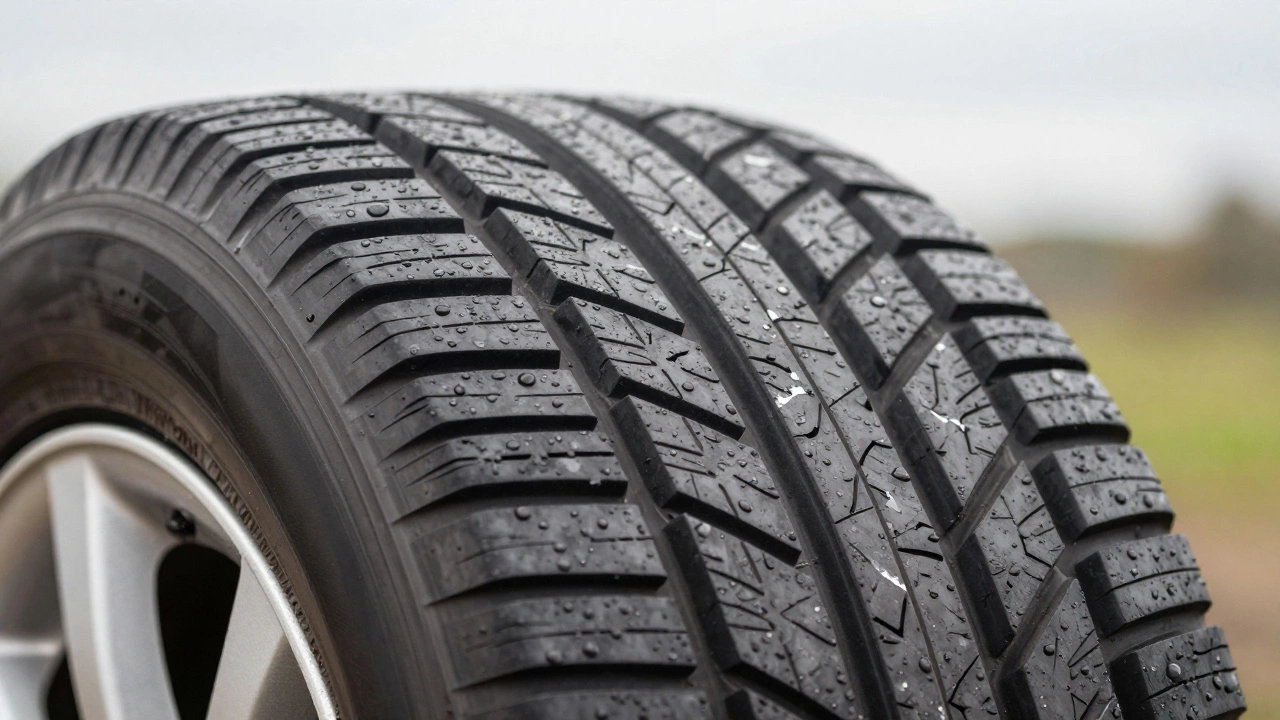 Рисунок протектора всесезонной шины с каплями воды