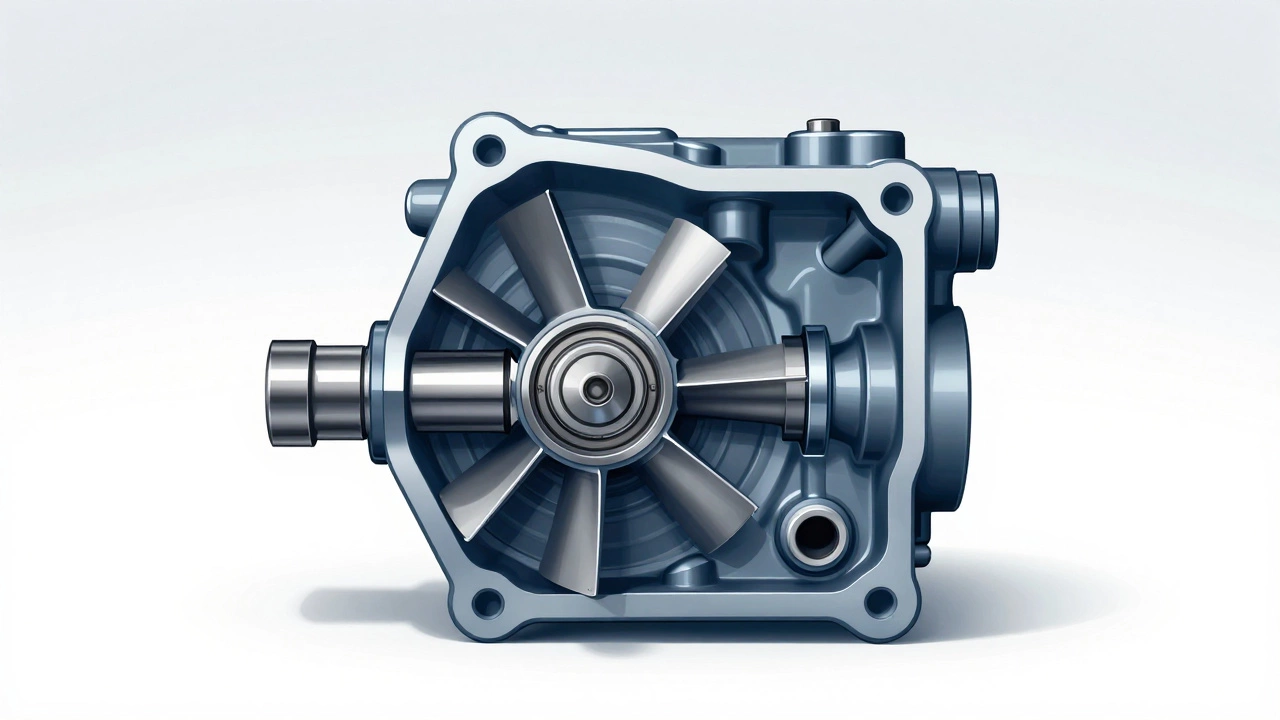 Схематическое изображение водяного насоса с видимыми внутренними компонентами