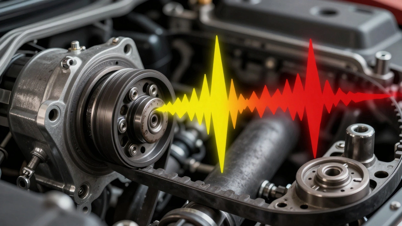 Концептуальное изображение шумов и вибраций изношенного ремня ГРМ и роликов