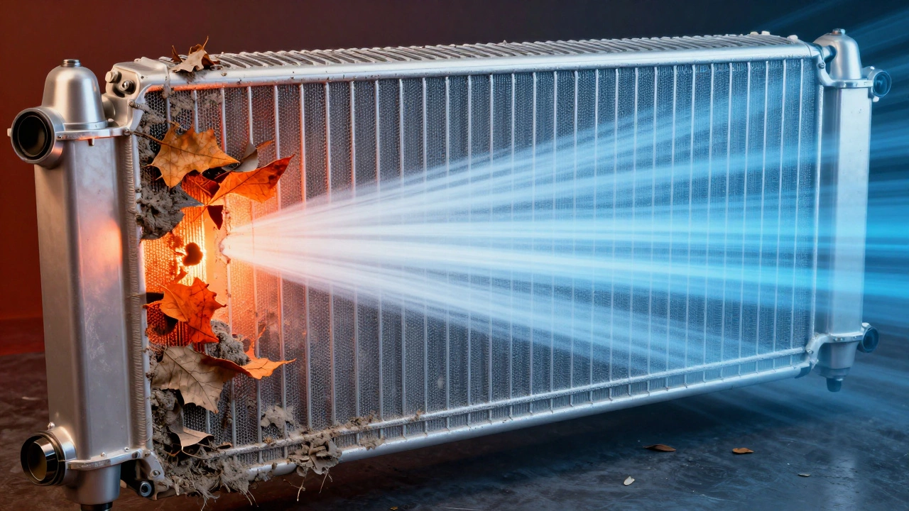 Сравнение чистого и загрязненного радиатора автомобиля