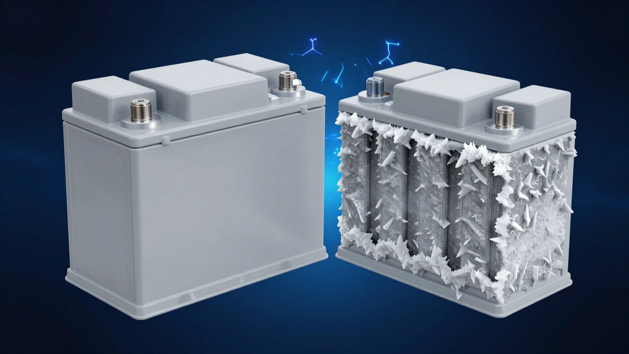 Сравнение чистых свинцовых пластин и пластин с кристаллами сульфатации