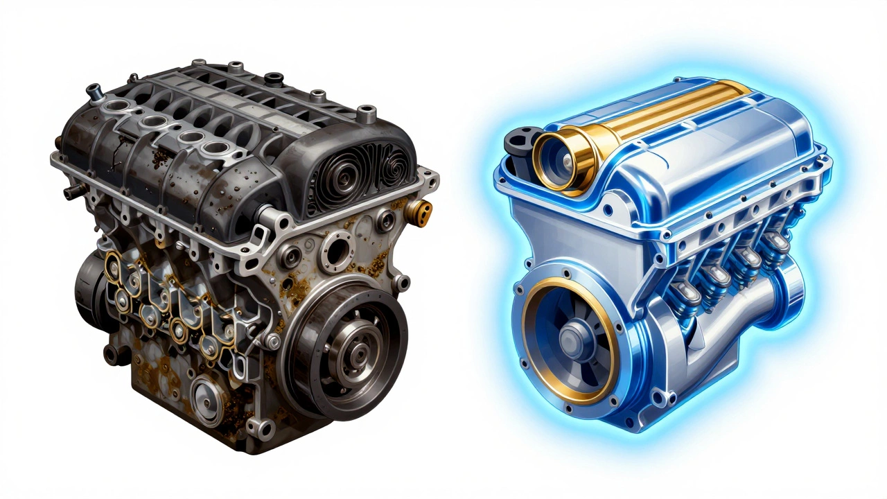 Сравнение изношенного и ухоженного двигателя в разрезе