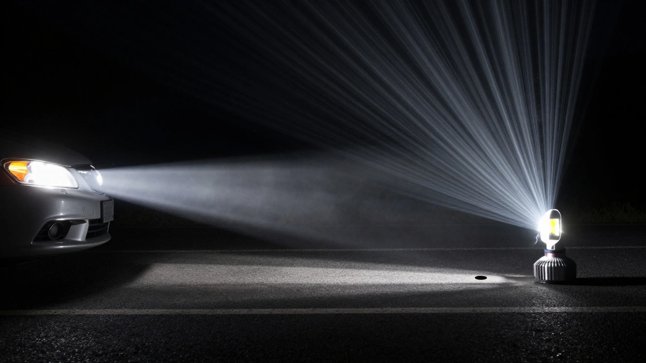 Сравнение правильного пучка света галогена и рассеянного света LED