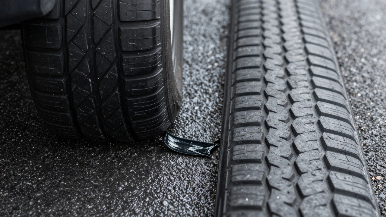 Сравнение сцепления новой эластичной резины и старой жесткой шины на мокром асфальте