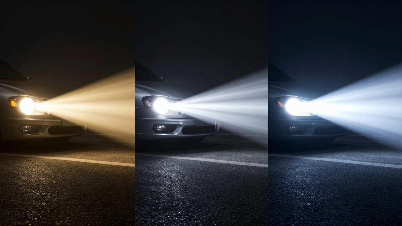 Сравнение световых лучей галогенных, LED и ксеноновых ламп на дороге